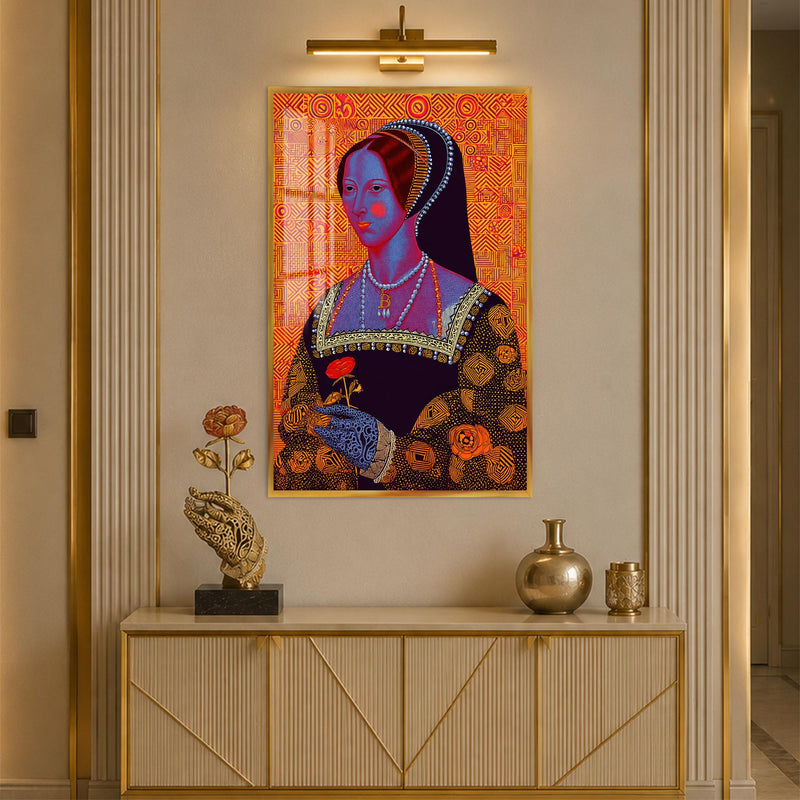 Renkli Pop Art Portre Cam Tablo – Altın Çerçeveli Cam Tablo
