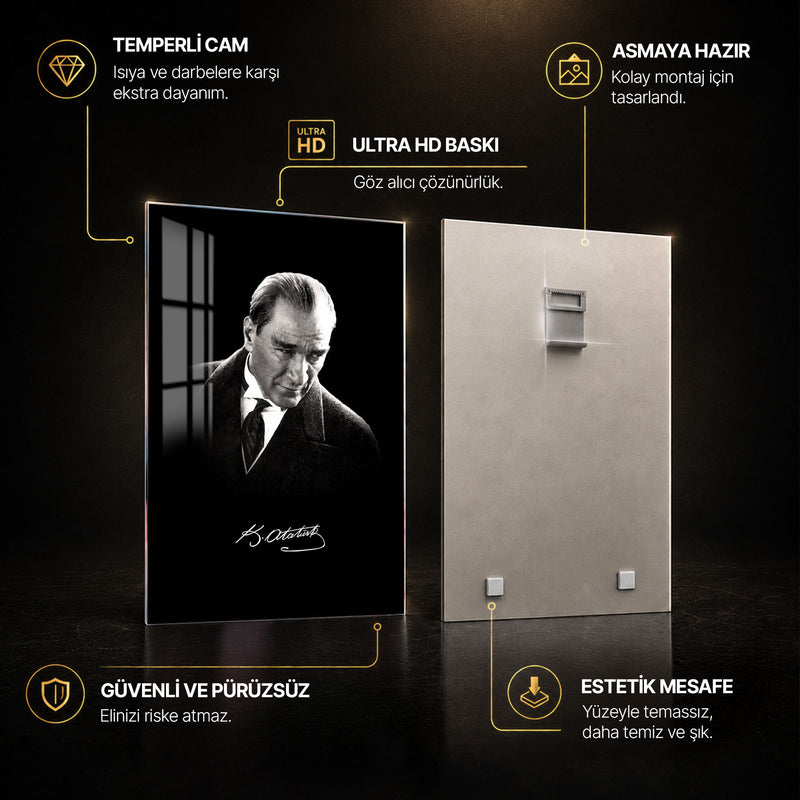 İmzalı Atatürk Cam Tablo