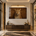 Leopar Desenli Fonda Leopar Cam Tablo – Beyaz Çerçeveli Cam Tablo