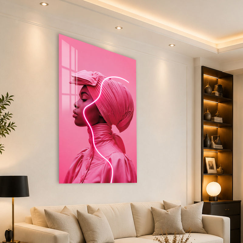 Pembe Neon Çizgili Profil Cam Tablo – Cam Tablo