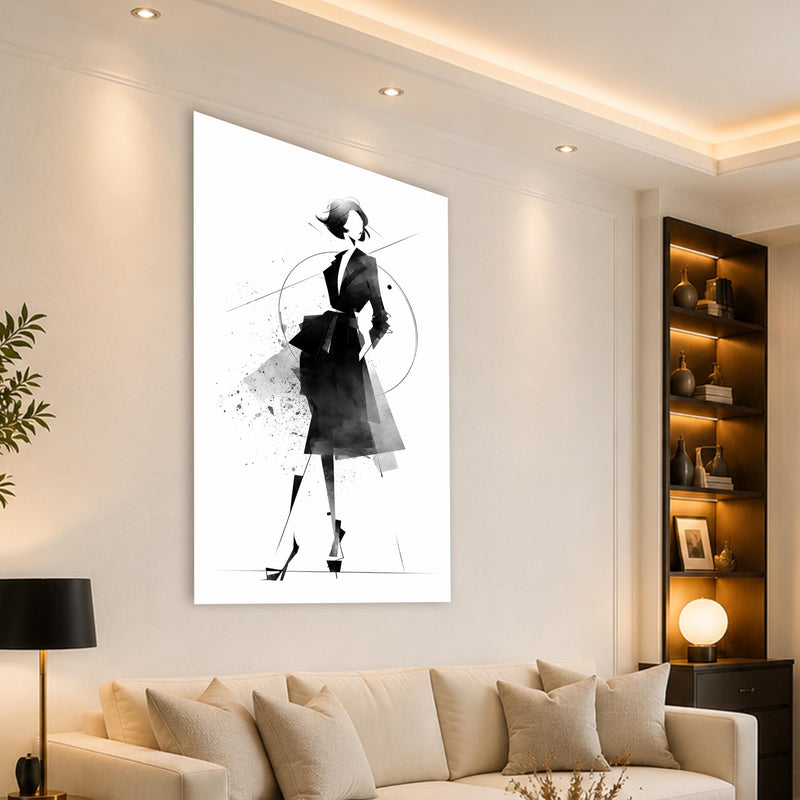 Siyah Elbiseli Moda Eskizi Cam Tablo – Cam Tablo