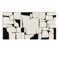 Siyah Krem Soyut Puzzle Üçlü Cam Tablo