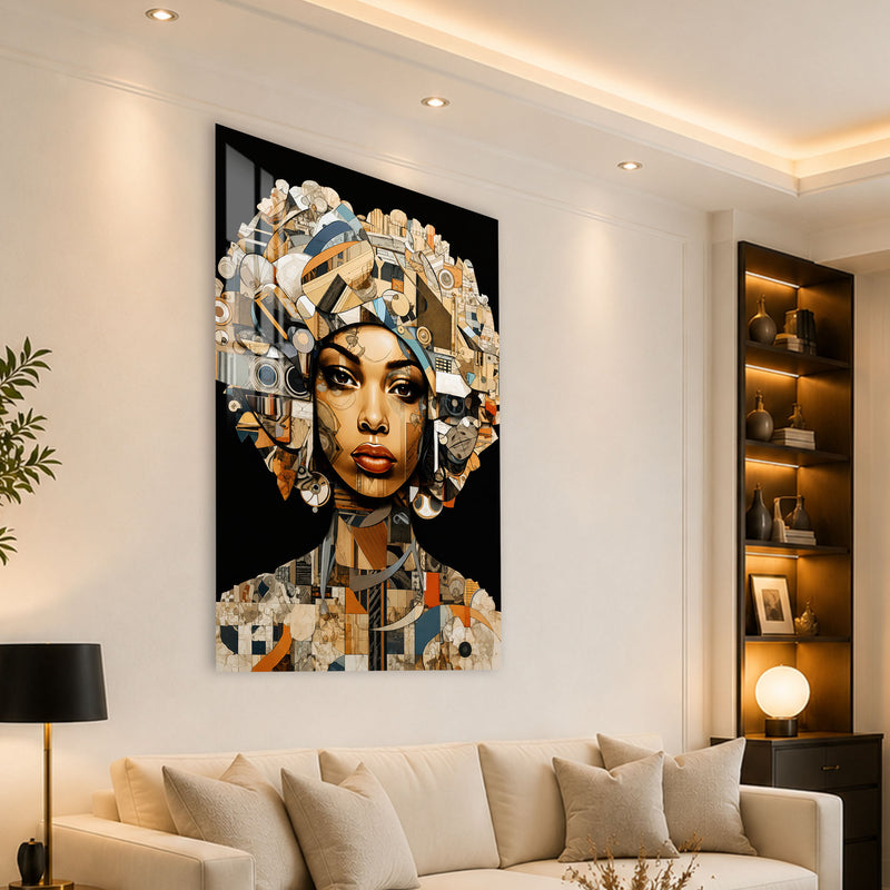 Mozaik Başlıklı Afrikalı Kadın Cam Tablo – Cam Tablo