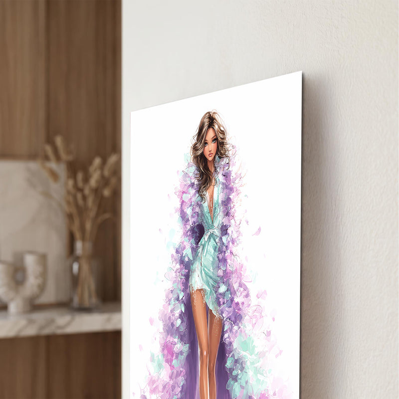 Lavanta ve Mint Tonlarında Moda İllüstrasyonu Cam Tablo – Cam Tablo