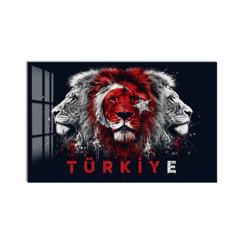 Üç Aslan Türkiye Bayrağı Cam Tablo – Cam Tablo