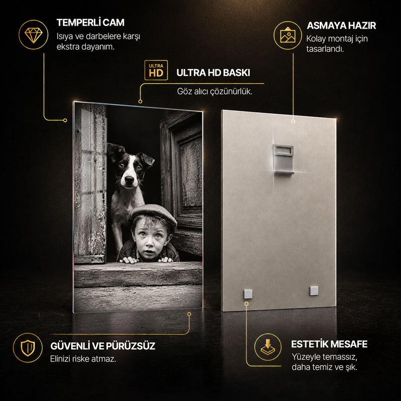Kapıdan Bakan Çocuk ve Köpek Cam Tablo – Cam Tablo