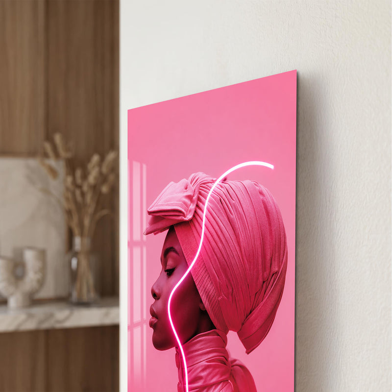 Pembe Neon Çizgili Profil Cam Tablo – Cam Tablo