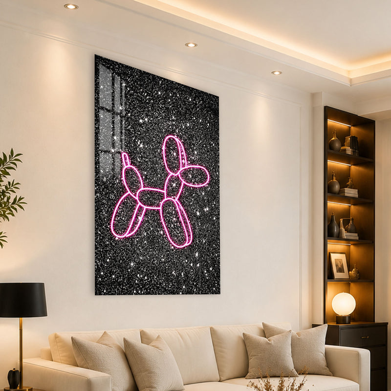 Neon Pembe Balon Köpek Cam Tablo – Cam Tablo