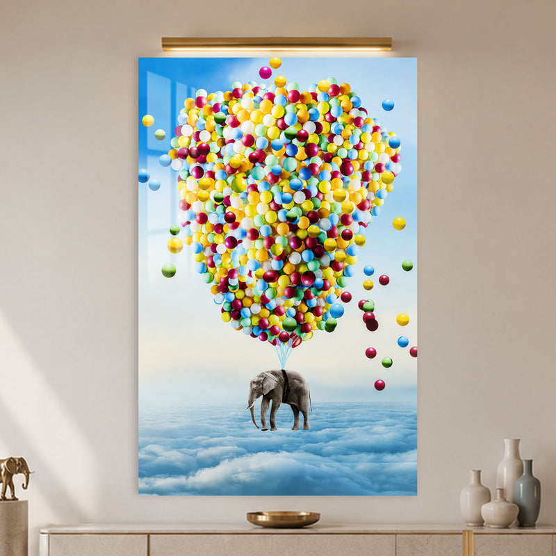 Balon Demeti ile Uçan Fil Cam Tablo – Cam Tablo