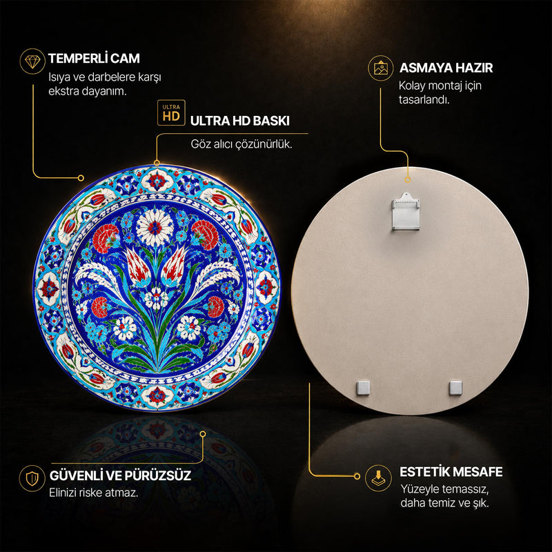 Kobalt Zeminde Lale ve Karanfiller Cam Tablo – Cam Tablo