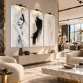 Siyah Beyaz Modern Sanat Üçlü Cam Tablo