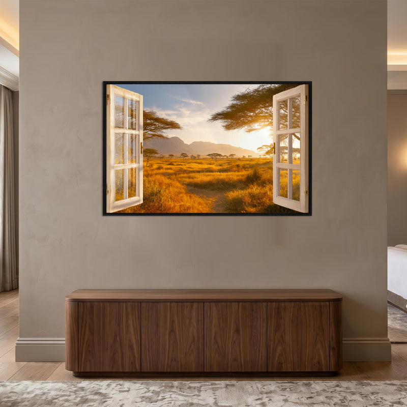 Afrika Savana Akasya Cam Tablo – Siyah Çerçeveli Cam Tablo