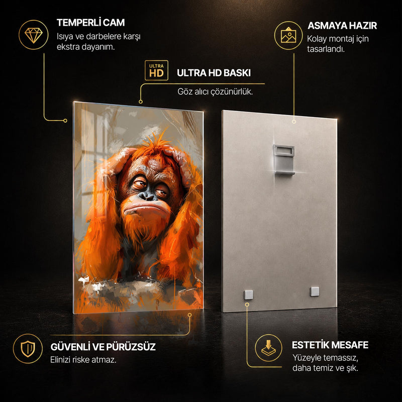 Düşünceli Orangutan Cam Tablo – Cam Tablo