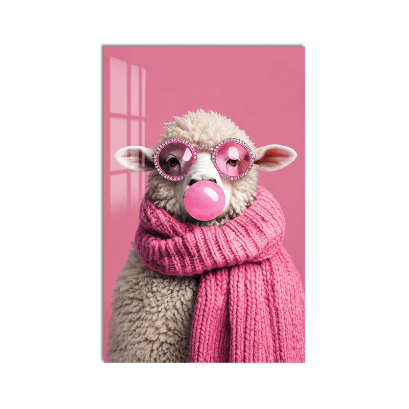 Balonlu Pembe Koyun Cam Tablo – Cam Tablo
