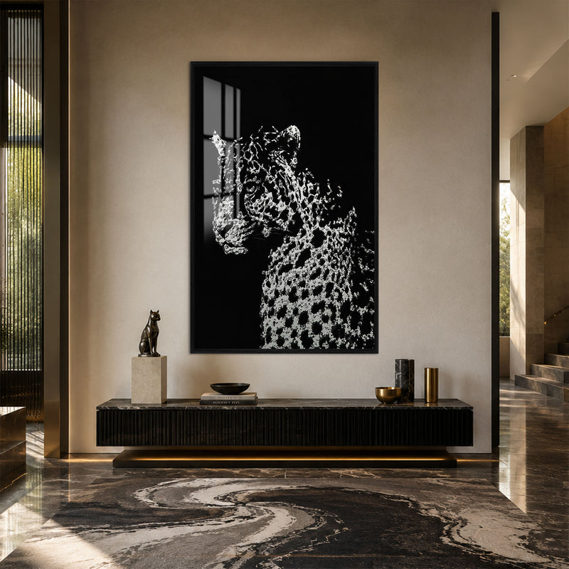 Kristal Benekli Leopar Cam Tablo – Siyah Çerçeveli Cam Tablo