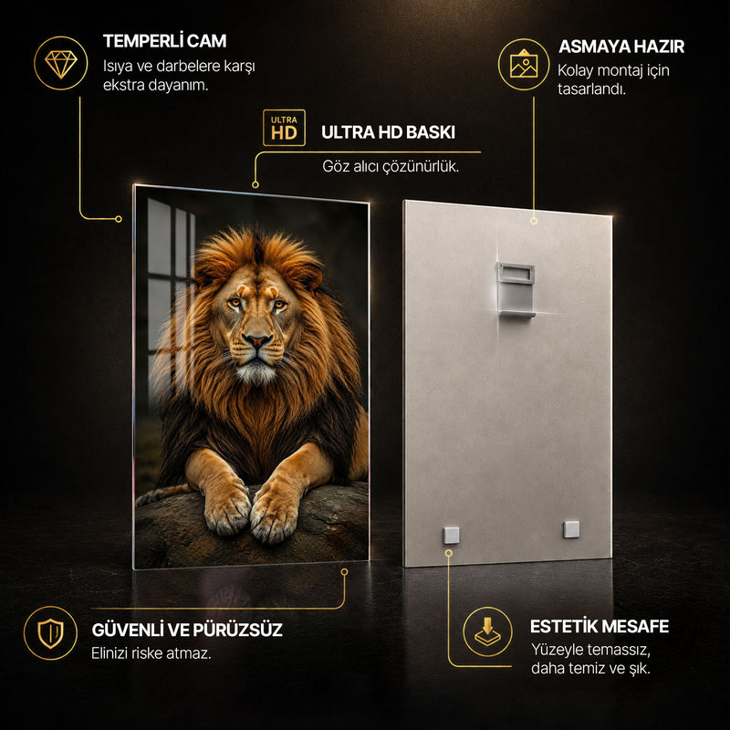 Pençeleri Üstünde Aslan Cam Tablo – Cam Tablo