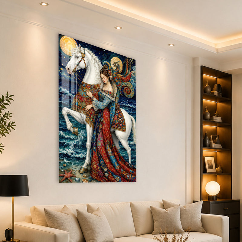 Beyaz At ve Kadın Cam Tablo – Cam Tablo