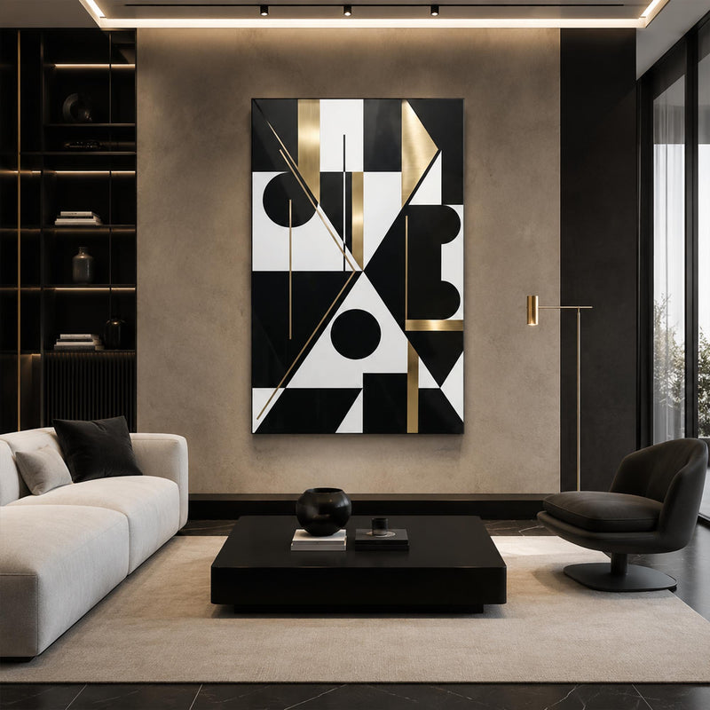 Siyah Altın Geometri Cam Tablo – Cam Tablo