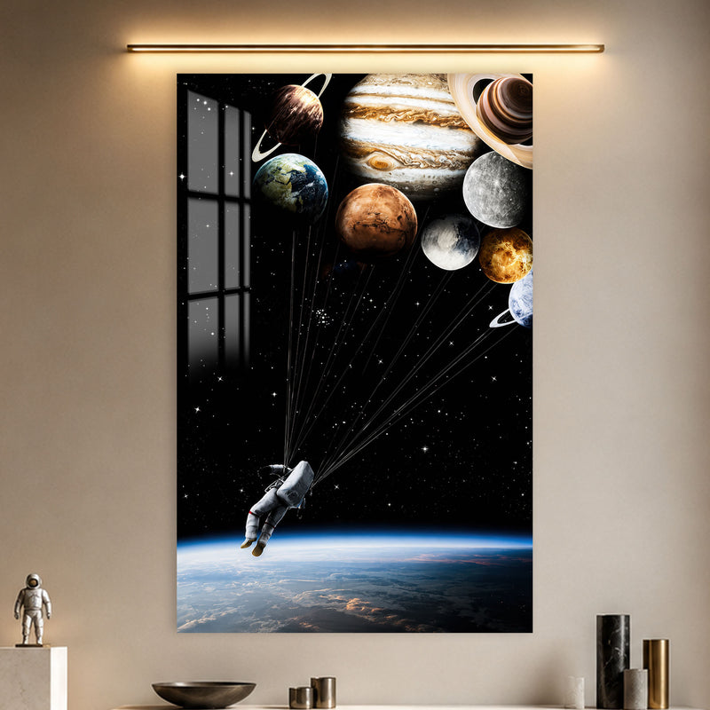 Gezegenlere Uzanan Astronot Cam Tablo – Cam Tablo