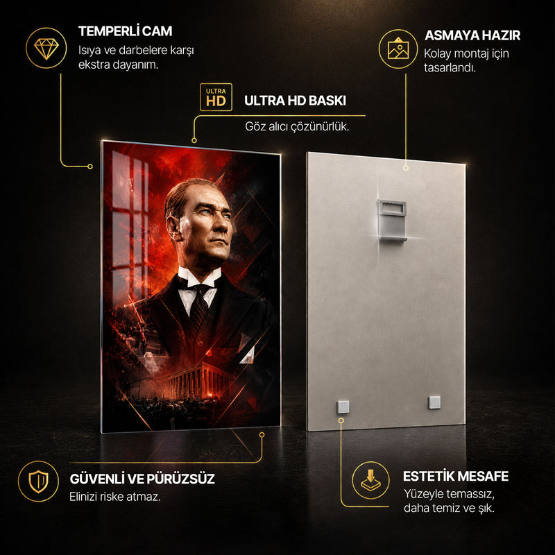 Kızıl Işıkta Atatürk Cam Tablo