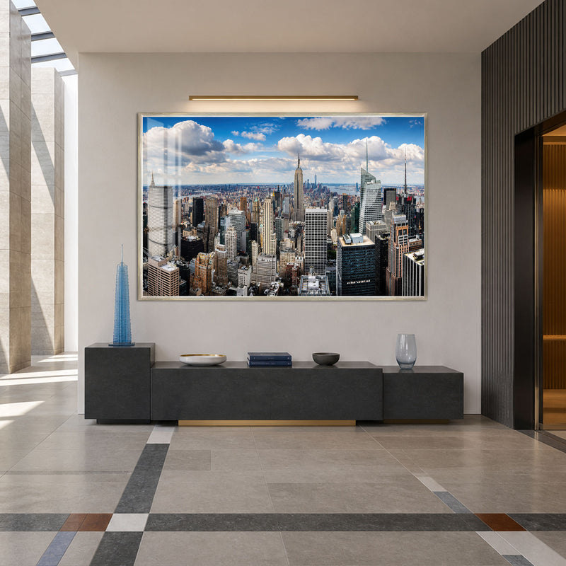 New York Üstten Manzara Cam Tablo – Gümüş Çerçeveli Cam Tablo