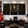 Atatürk Köşesi Üçlü Cam Tablo Seti — Zafer Çelenkli Altın