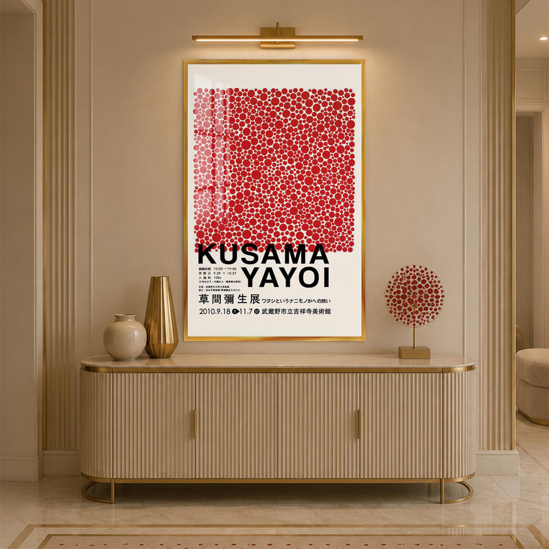 Kırmızı Sonsuz Noktalar Cam Tablo – Altın Çerçeveli Cam Tablo