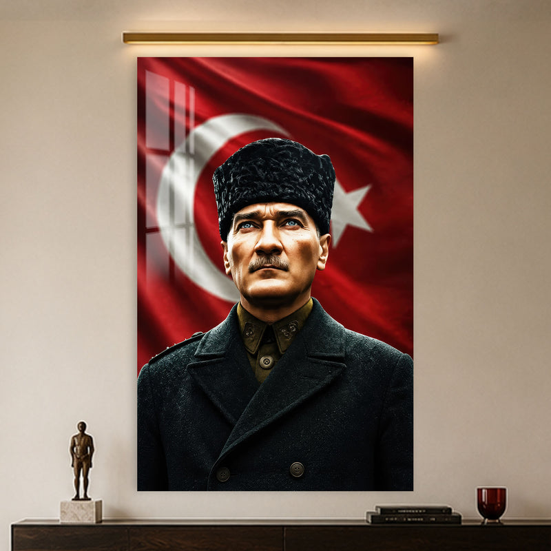 Kalpaklı Atatürk Cam Tablo
