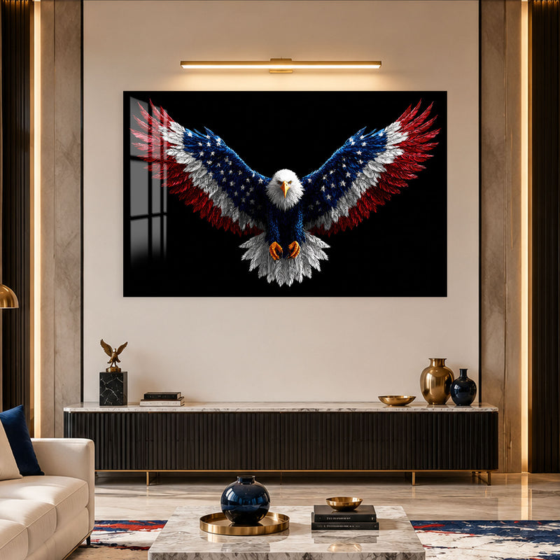 Amerikan Bayraklı Kartal Cam Tablo – Cam Tablo