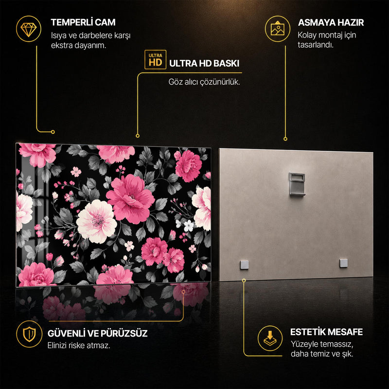 Pembe Beyaz Gül Desen Cam Tablo – Cam Tablo