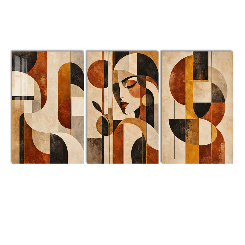 Art Deco Kadın Portresi Üçlü Cam Tablo
