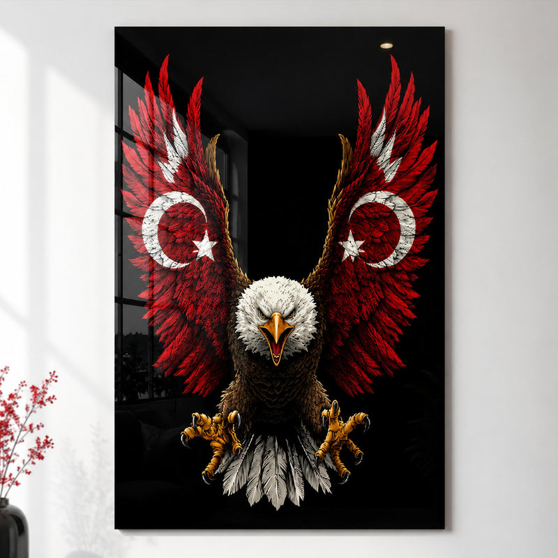 Ay Yıldız Kanatlı Kartal Cam Tablo – Cam Tablo