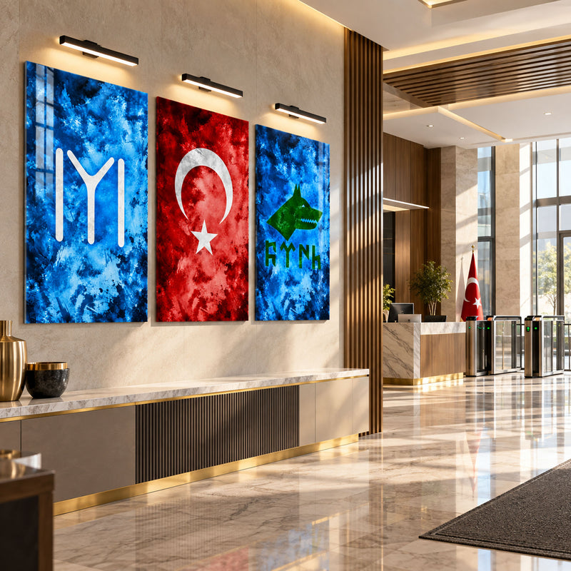 Kayı Damgası, Bayrak ve Bozkurt Üçlü Cam Tablo