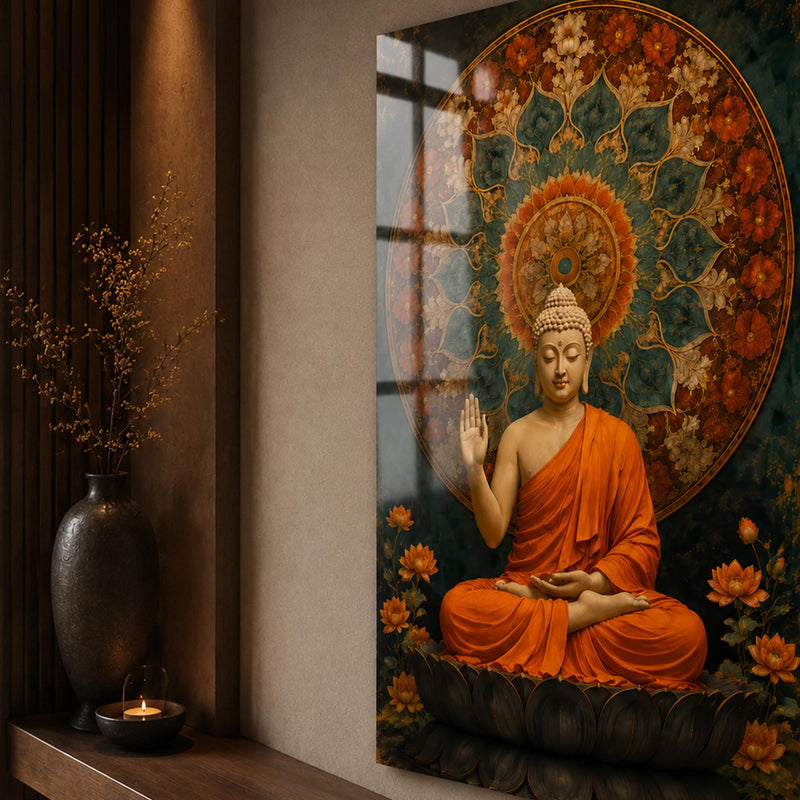 Lotus Mandalalı Buda Cam Tablo – Cam Tablo