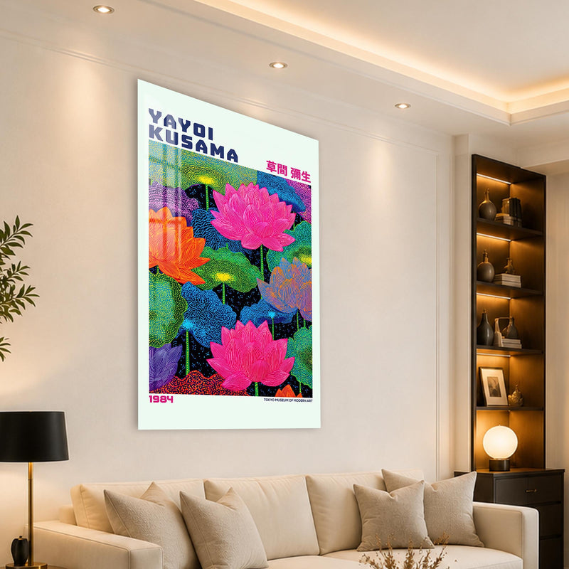 Pembe Lotuslarla Renkli Gölet Cam Tablo – Cam Tablo