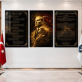 Atatürk Köşesi Üçlü Cam Tablo Seti — Altın Parçacıklı Bayraklı