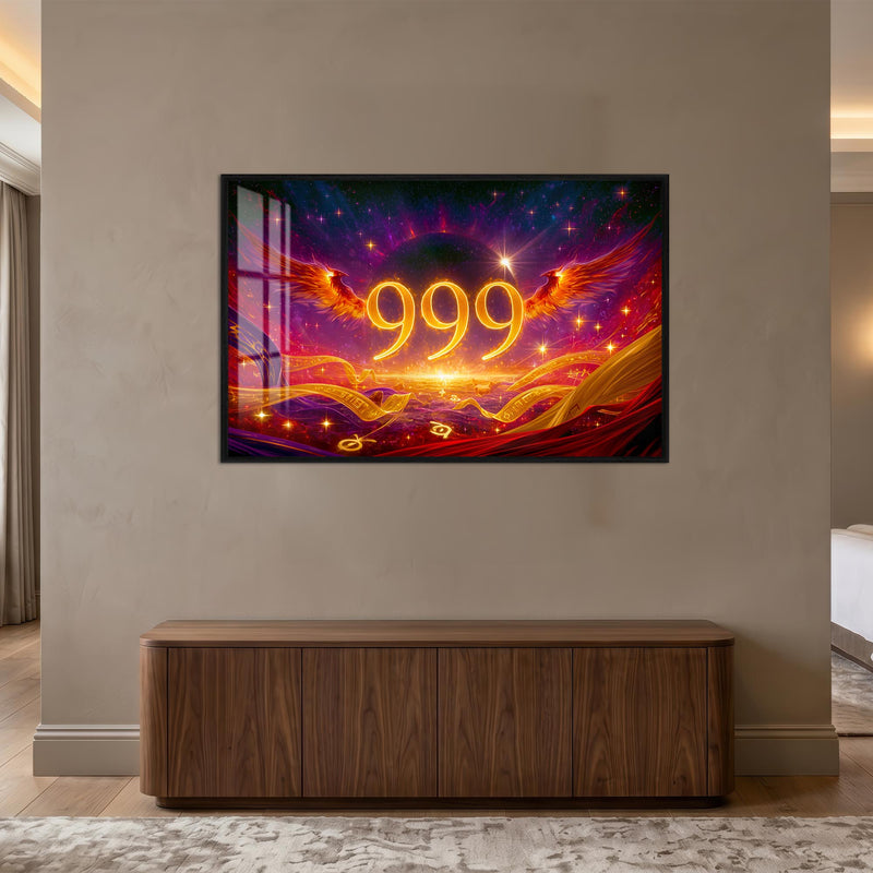 Yıldızlı Ufukta 999 Cam Tablo – Siyah Çerçeveli Cam Tablo