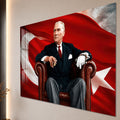 Deri Koltukta Atatürk Cam Tablo