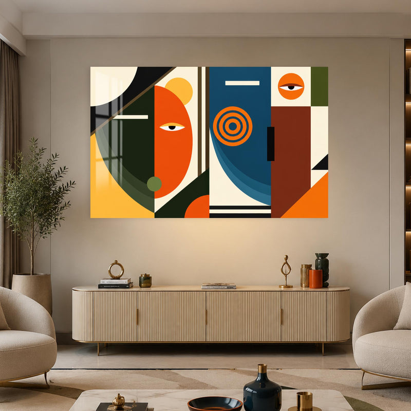 Geometrik Soyut Yüz Kompozisyonu Cam Tablo – Cam Tablo