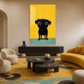Sarı Fonda Siyah Pug Cam Tablo – Cam Tablo