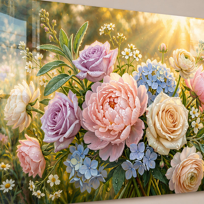 Gün Işığında Pastel Çiçekler Cam Tablo – Cam Tablo