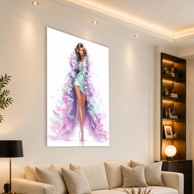 Lavanta ve Mint Tonlarında Moda İllüstrasyonu Cam Tablo – Cam Tablo