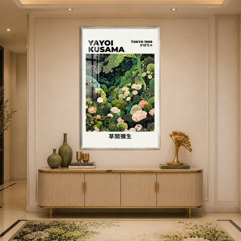 Çiçeklerle Dolu Gizemli Orman Cam Tablo – Gümüş Çerçeveli Cam Tablo