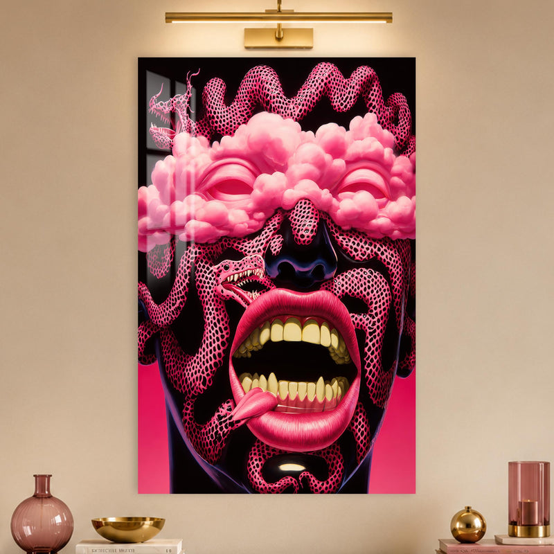 Pembe Yılanlı Medusa Portresi Cam Tablo – Cam Tablo