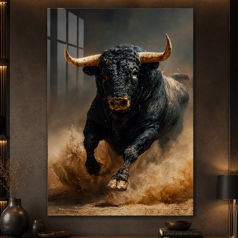 Öfkeli Siyah Boğa Cam Tablo – Cam Tablo