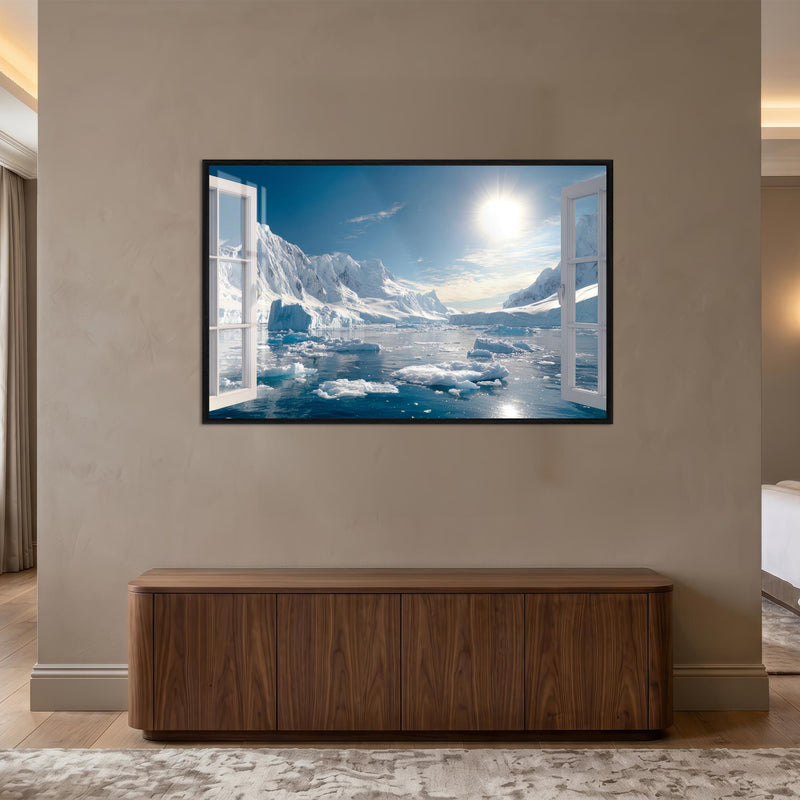 Antarktika Buz Dağları Cam Tablo – Siyah Çerçeveli Cam Tablo
