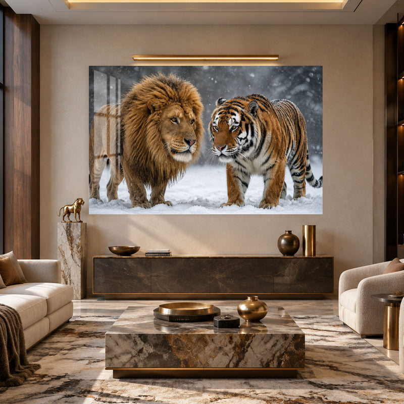 Karda Aslan ve Kaplan Cam Tablo – Cam Tablo