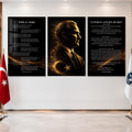 Atatürk Köşesi Üçlü Cam Tablo Seti — Altın Parçacıklı Silüet