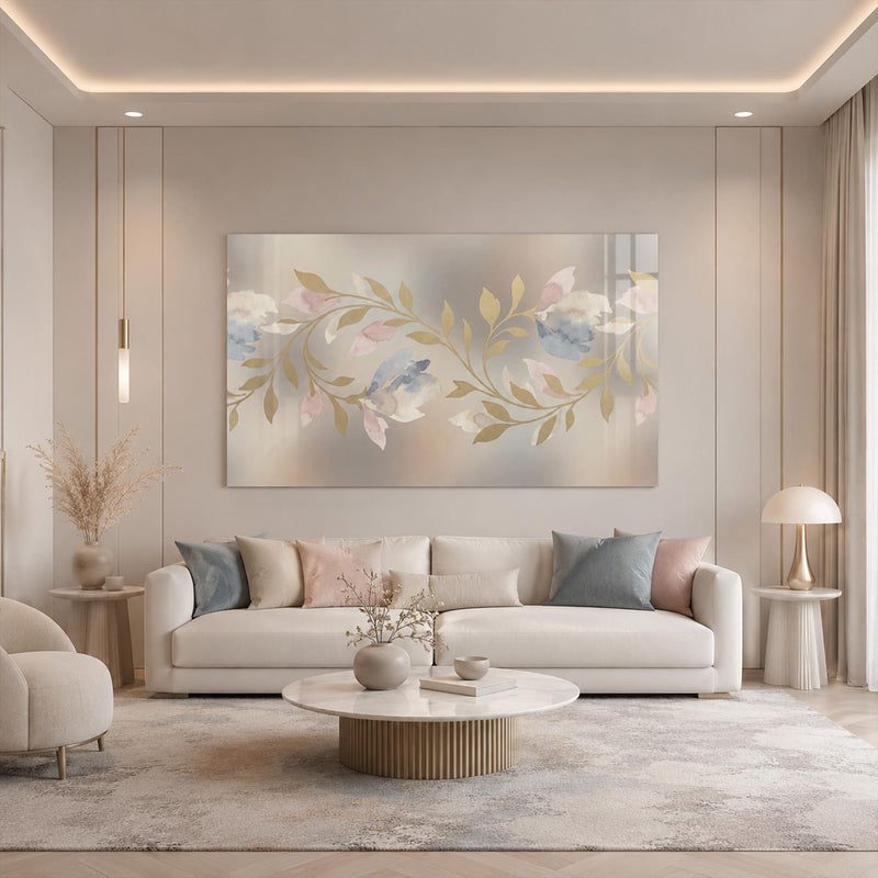 Pastel Altın Dallar Cam Tablo – Cam Tablo