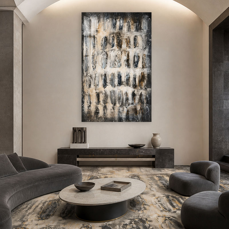 Dokulu Gri Taş Duvar Soyut Cam Tablo – Cam Tablo
